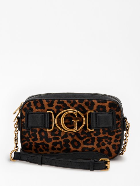 Guess Animalier Aviana Mini Sac à Bandoulière En Cuir Véritable