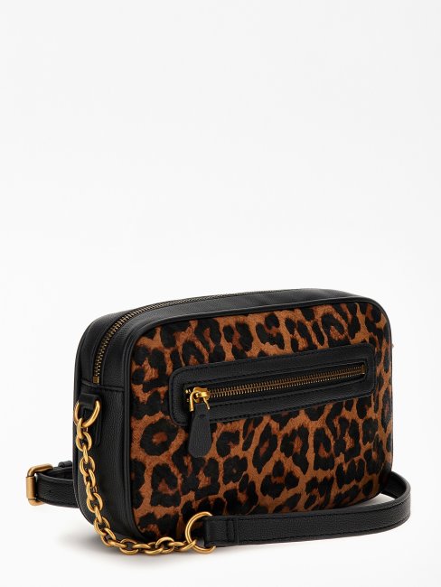 Guess Animalier Aviana Mini Sac à Bandoulière En Cuir Véritable