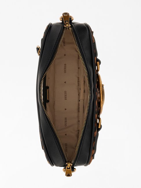 Guess Animalier Aviana Mini Sac à Bandoulière En Cuir Véritable