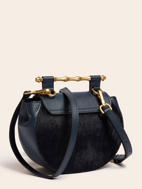 Mini Sac à Bandoulière Guess Alia En Cuir Véritable Bleu Foncé