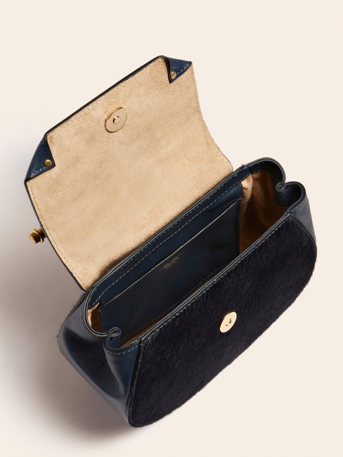 Mini Sac à Bandoulière Guess Alia En Cuir Véritable Bleu Foncé