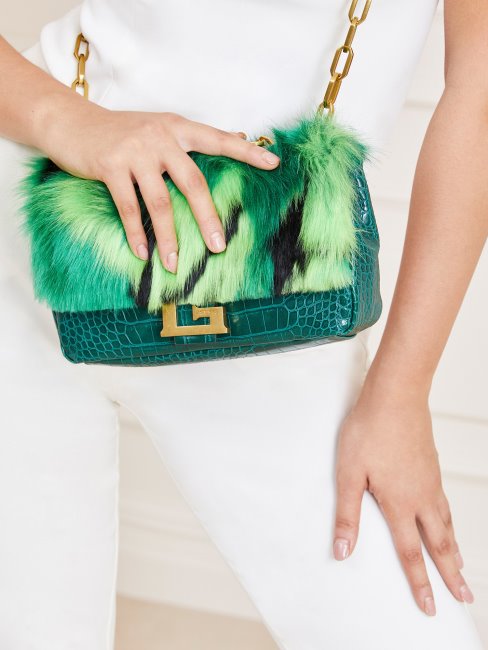 Sac à Bandoulière En Fausse Fourrure Helma Vert Guess
