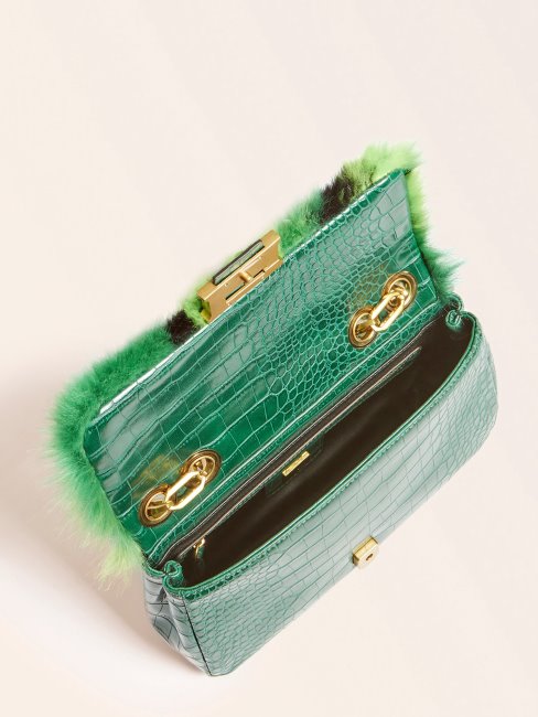 Sac à Bandoulière En Fausse Fourrure Helma Vert Guess