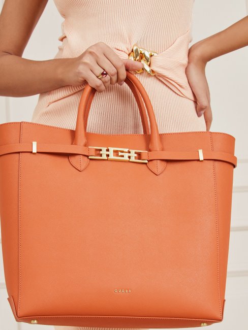 Cristina Shopper En Cuir Véritable Guess Marron