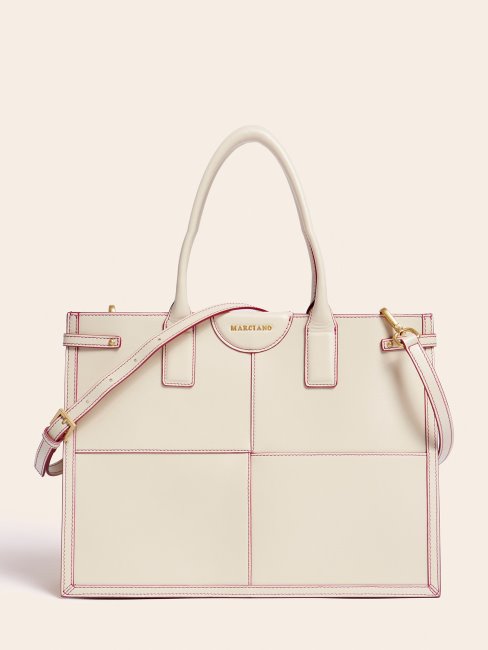 Stilla Shopper En Cuir Véritable Blanc Guess