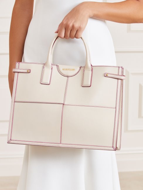 Stilla Shopper En Cuir Véritable Blanc Guess