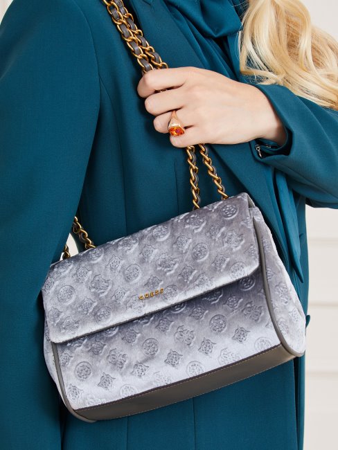 Kimi Sac Bandoulière En Velours Gris Guess