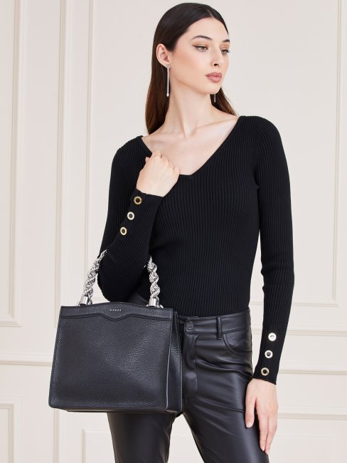 Aida Mini Sac à Main En Cuir Véritable Noir Guess