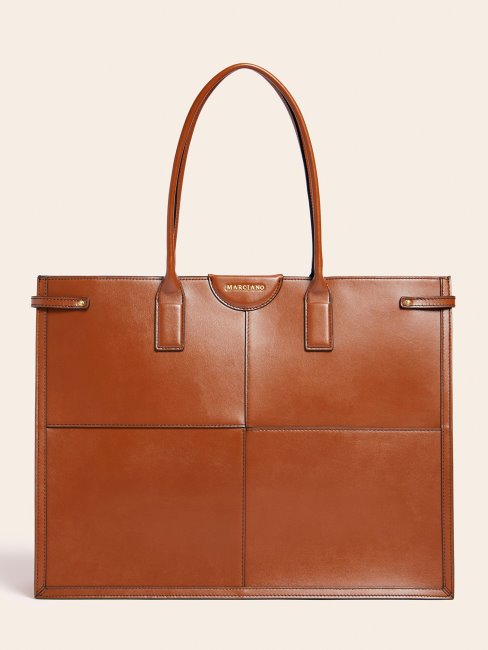 Guess Stilla Shopper En Cuir Véritable Marron