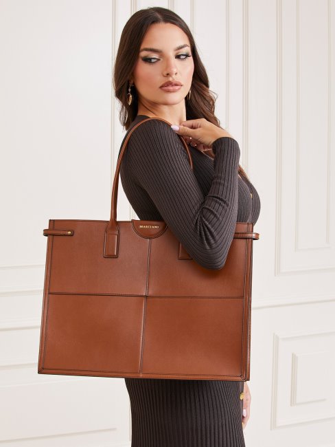 Guess Stilla Shopper En Cuir Véritable Marron