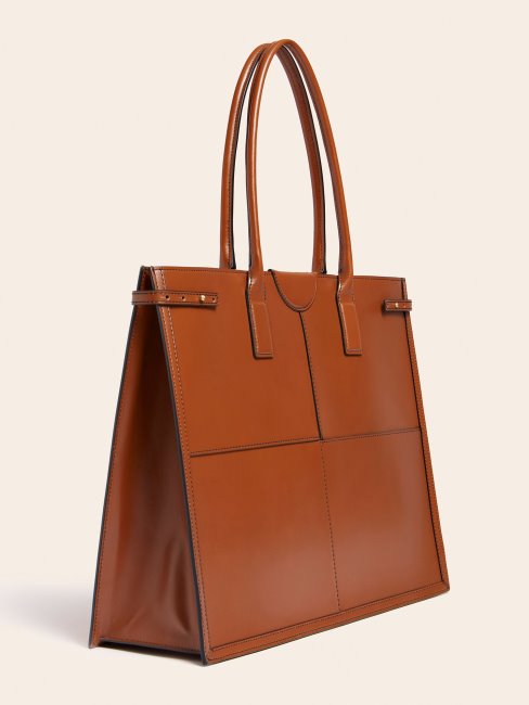 Guess Stilla Shopper En Cuir Véritable Marron