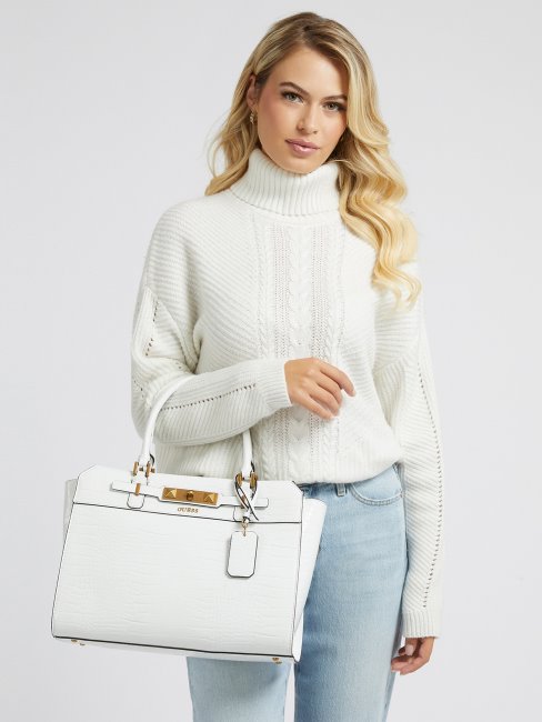 Sac à Main Guess Blanc Imprimé Croco En Raphie