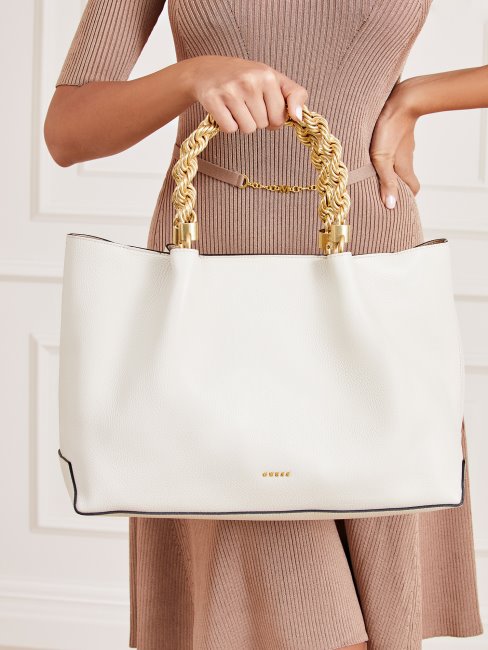 Guess Aida Sac à Main En Cuir Véritable Blanc
