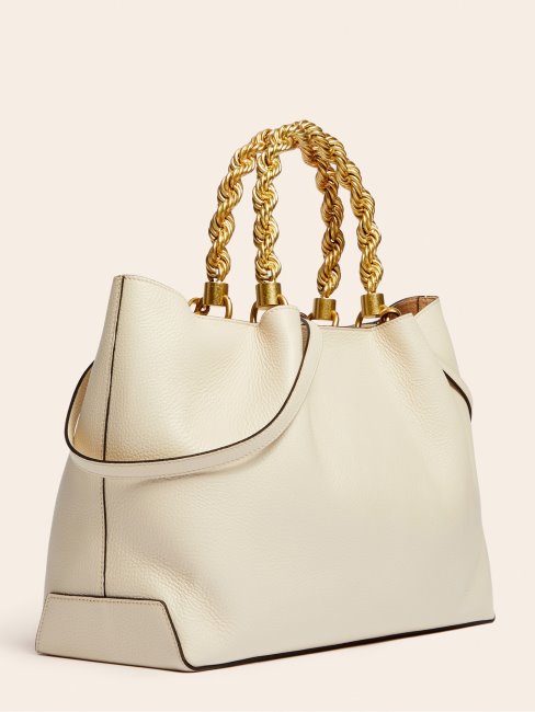 Guess Aida Sac à Main En Cuir Véritable Blanc