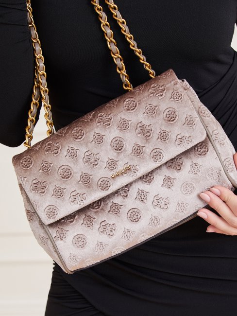 Sac à Bandoulière En Velours Kimi Beige Guess