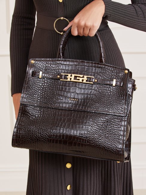 Sac à Main Megan Luxe En Cuir Véritable Guess Marron