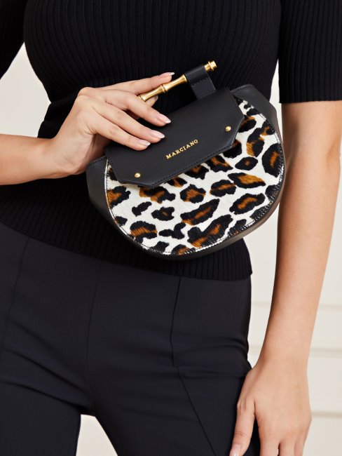 Animalier Guess Alia Mini Sac à Bandoulière En Cuir Véritable
