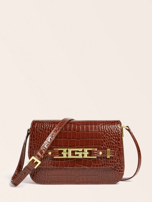 Cristina Sac à Bandoulière En Cuir Véritable Guess Marron