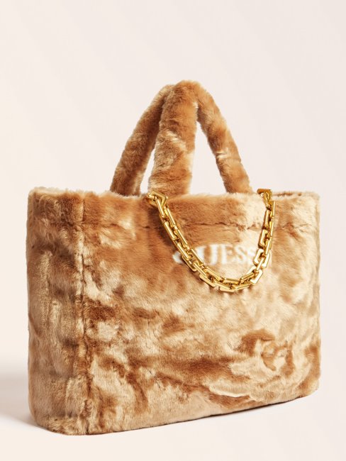 Cabas Guess Helma Gris En Fausse Fourrure