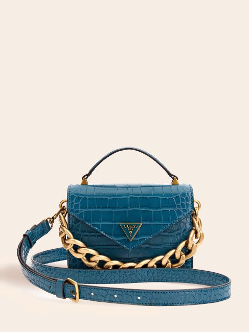 Guess Retour Micro Sac à Main Imprimé Croco Bleu