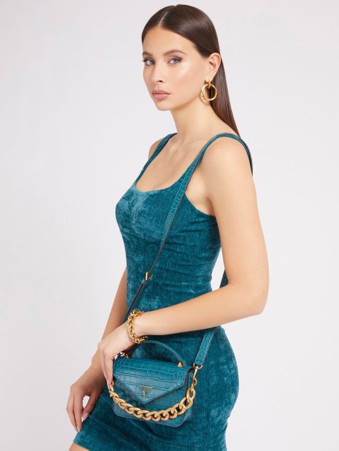 Guess Retour Micro Sac à Main Imprimé Croco Bleu