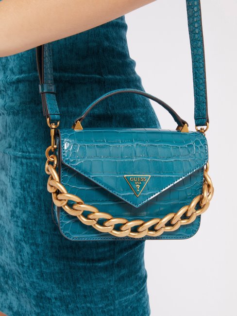 Guess Retour Micro Sac à Main Imprimé Croco Bleu