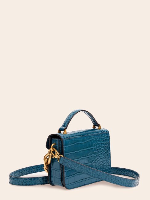 Guess Retour Micro Sac à Main Imprimé Croco Bleu