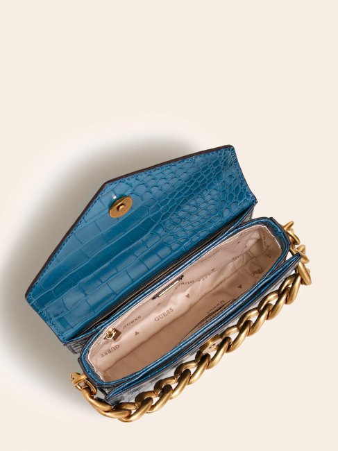 Guess Retour Micro Sac à Main Imprimé Croco Bleu