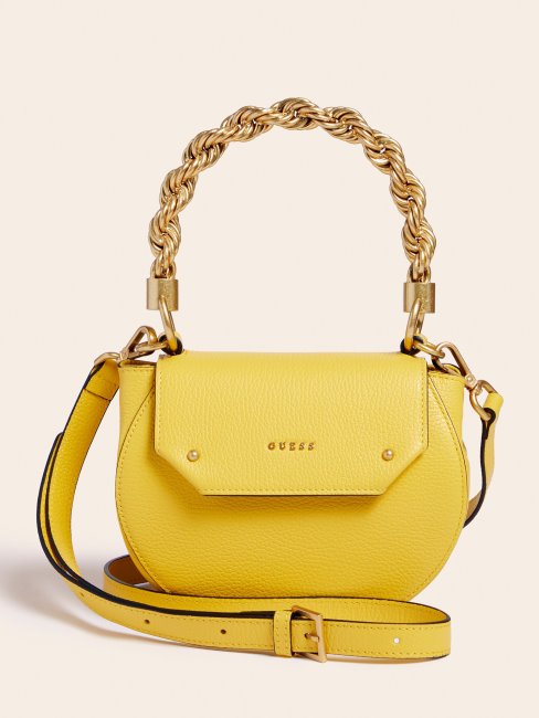 Aida Mini Sac à Main En Cuir Véritable Jaune Guess