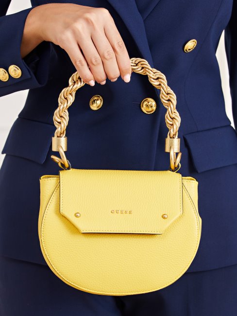 Aida Mini Sac à Main En Cuir Véritable Jaune Guess