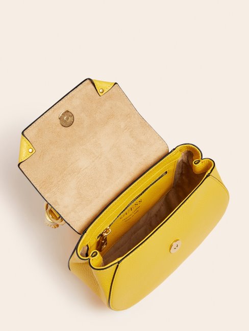 Aida Mini Sac à Main En Cuir Véritable Jaune Guess
