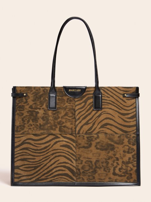 Shopper En Cuir Véritable Stilla Guess Animalier