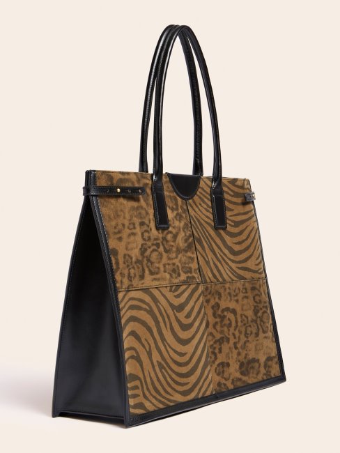 Shopper En Cuir Véritable Stilla Guess Animalier