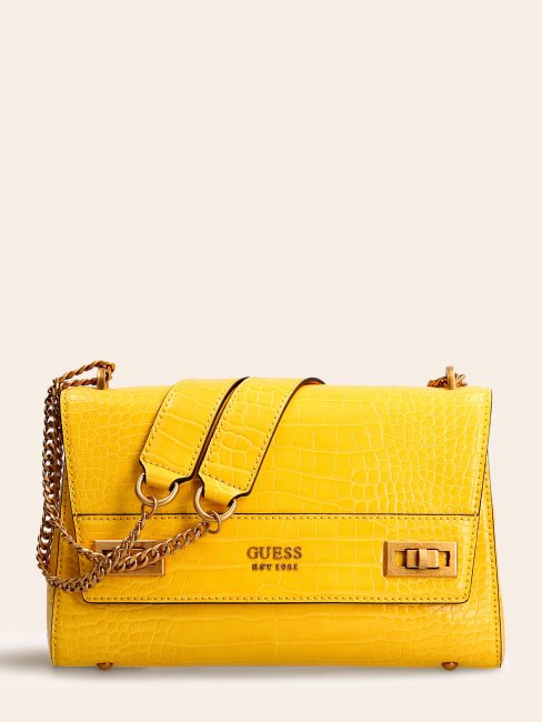 Sac à Bandoulière Jaune Guess Katey Croco