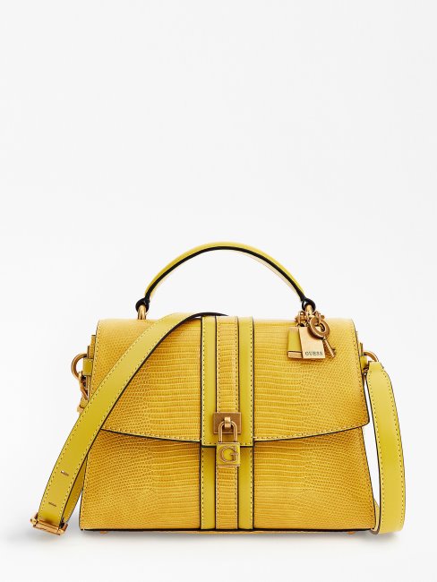 Guess Ginevra Mini Sac à Main Imprimé Python Jaune
