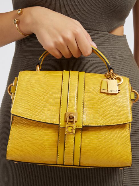 Guess Ginevra Mini Sac à Main Imprimé Python Jaune