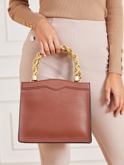 Mini Sac à Main Guess Aida Marron En Cuir Véritable