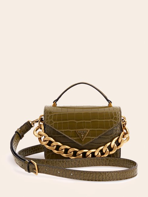 Guess Retour Micro Sac à Main Imprimé Croco Vert