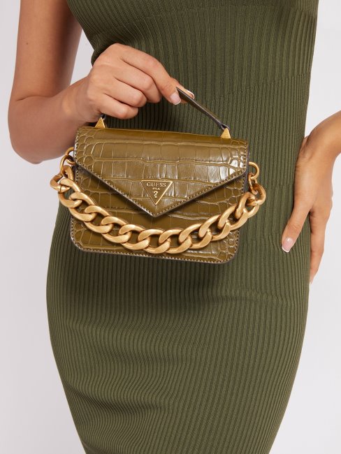 Guess Retour Micro Sac à Main Imprimé Croco Vert