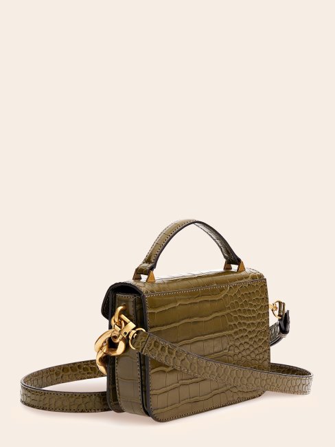Guess Retour Micro Sac à Main Imprimé Croco Vert