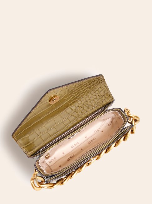 Guess Retour Micro Sac à Main Imprimé Croco Vert