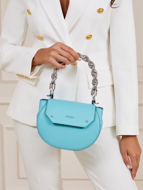 Aida Mini Sac à Main En Cuir Véritable Bleu Guess