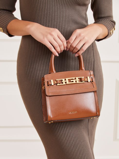 Cristina Mini Sac à Main En Cuir Véritable Gris Guess