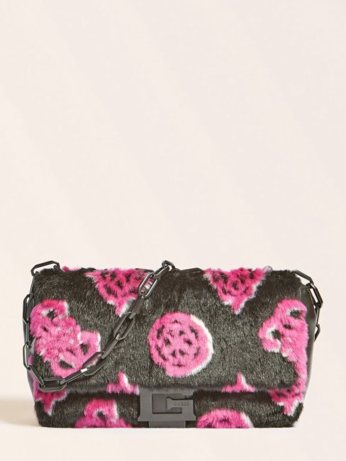 Guess Noir Multi Helma Sac à Bandoulière En Fausse Fourrure