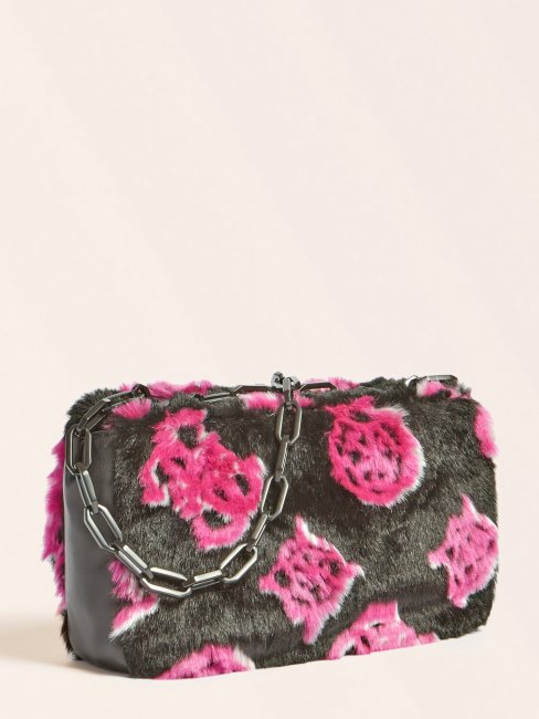 Guess Noir Multi Helma Sac à Bandoulière En Fausse Fourrure