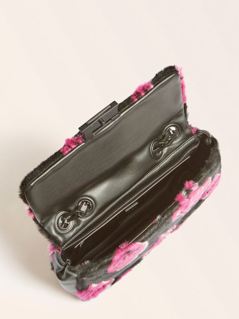 Guess Noir Multi Helma Sac à Bandoulière En Fausse Fourrure