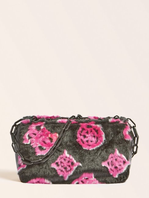Guess Noir Multi Helma Sac à Bandoulière En Fausse Fourrure