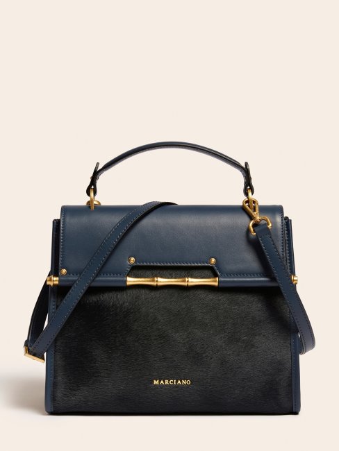 Guess Alia Sac à Main En Cuir Véritable Bleu Foncé