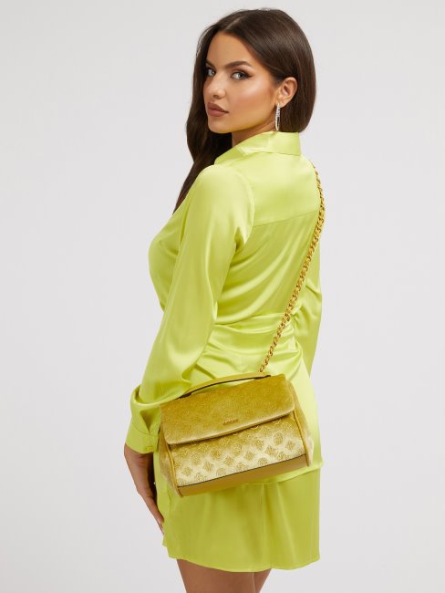 Kimi Sac Bandoulière En Velours Jaune Guess