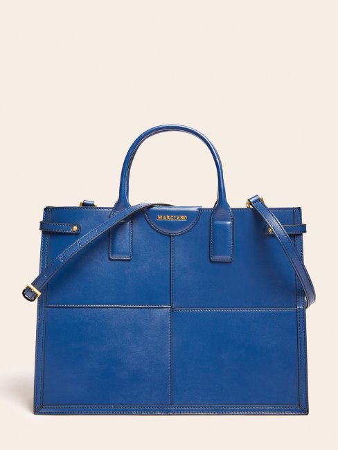 Bleu Stilla Shopper En Cuir Véritable Guess